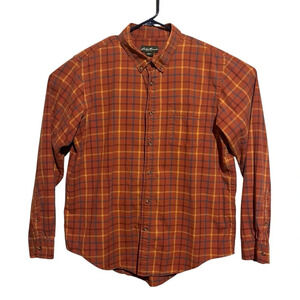 Eddie Bauer Shirt Mens XL Fall Orange Check Plaid Long Sleeve Button Up